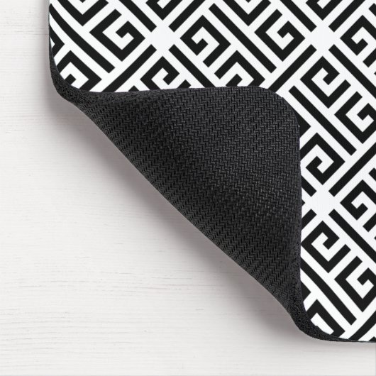 白黒の蛇行ギリシャ語鍵パターン マウスパッド (コーナー)