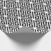 白黒の蛇行ギリシャ語鍵パターン ラッピングペーパー (角)