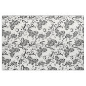 白黒の蝶と花のパターン ファブリック (ファットクウォーター)