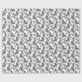 白黒の蝶と花のパターン ラッピングペーパー (フラット)