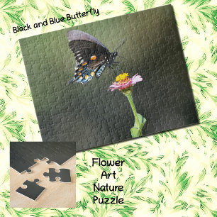 白黒の蝶と花の自然パズル ジグソーパズル