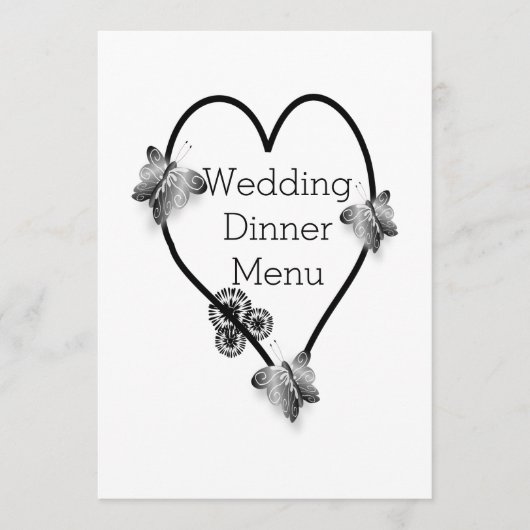 白黒の蝶のハート結婚の夕食 メニュー (正面)
