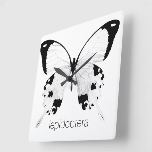 白黒の蝶の壁時計 スクエア壁時計 (傾斜)
