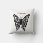 白黒の蝶モダンの名前 クッション (裏面)