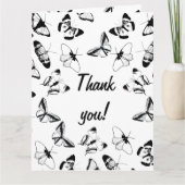 白黒の蝶結婚の サンキューカード (正面)