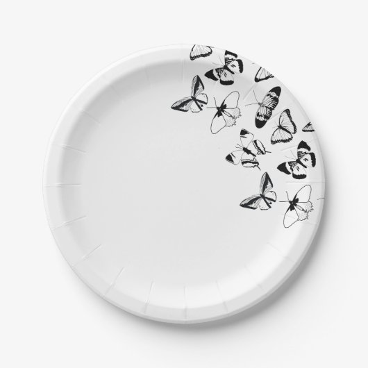白黒の蝶結婚の ペーパープレート (正面)