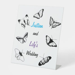 白黒の蝶結婚の 台座サイン