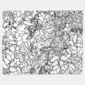 白黒の蝶花柄-カスタマイズ フリースブランケット (正面(横))