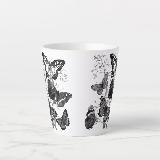 白黒の蝶 カフェラテマグ (正面)