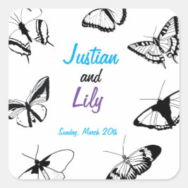 白黒の蝶 スクエアシール