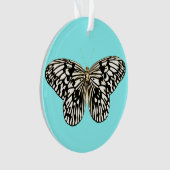 白黒の蝶、ターコイズ背景 オーナメント (正面)