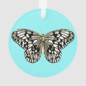 白黒の蝶、ターコイズ背景 オーナメント (裏面)