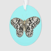 白黒の蝶、ターコイズ背景 オーナメント (正面)