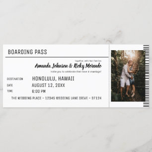 白黒の行き先婚式（写真付き） 招待状