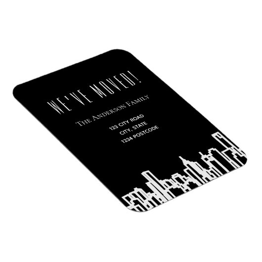 白黒の街のスカイラインで、引っ越しの案内 マグネット (右側)