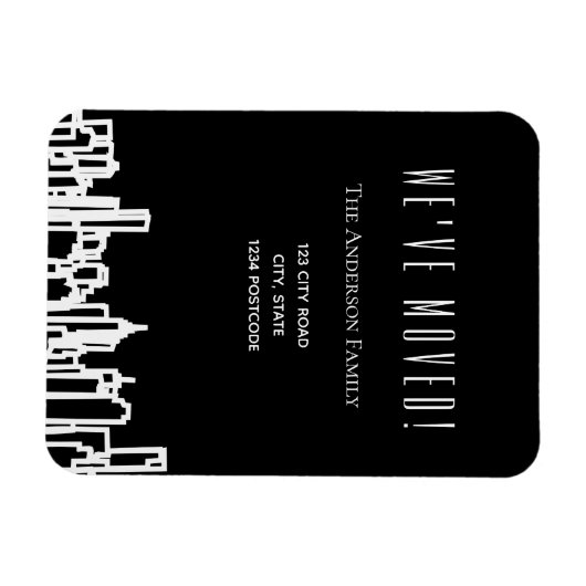 白黒の街のスカイラインで、引っ越しの案内 マグネット (横)