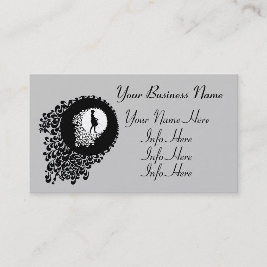 白黒の装飾シルエットガール 名刺 (正面)