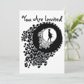 白黒の装飾シルエットガール 招待状 (スタンド正面)