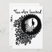 白黒の装飾シルエットガール 招待状 (正面/裏面)