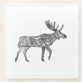 白黒の装飾歩くムースシルエット ガラスコースター