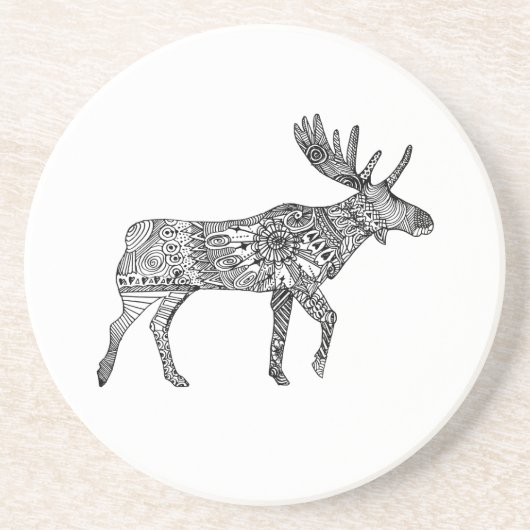 白黒の装飾歩くムースシルエット コースター (正面)