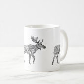 白黒の装飾歩くムースシルエット コーヒーマグカップ (正面右)