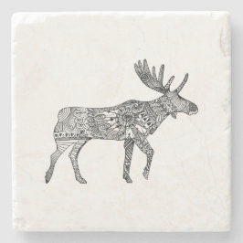 白黒の装飾歩くムースシルエット ストーンコースター