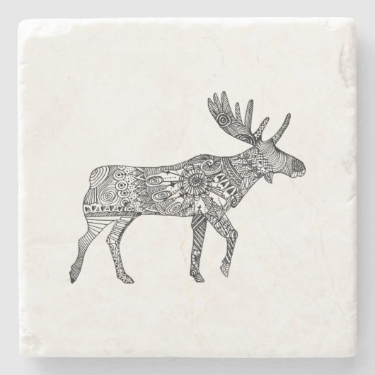 白黒の装飾歩くムースシルエット ストーンコースター (正面)