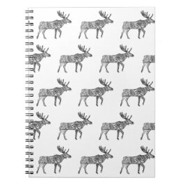 白黒の装飾歩くムースシルエット ノートブック