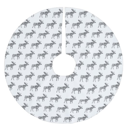 白黒の装飾歩くムースシルエット ブラッシュドポリエステルツリースカート (正面)