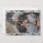 白黒の装飾用テクスチャフォト結婚ズ 招待状 (正面)