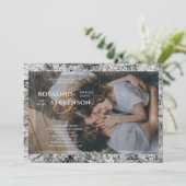 白黒の装飾用テクスチャフォト結婚ズ 招待状 (スタンド正面)