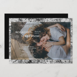 白黒の装飾用テクスチャフォト結婚ズ 招待状