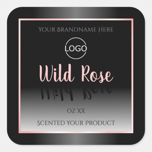 白黒の製品ラベルのピンクのフレームロゴ スクエアシール (正面)