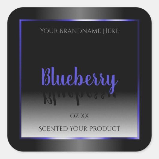 白黒の製品ラベルの青い枠 スクエアシール (正面)