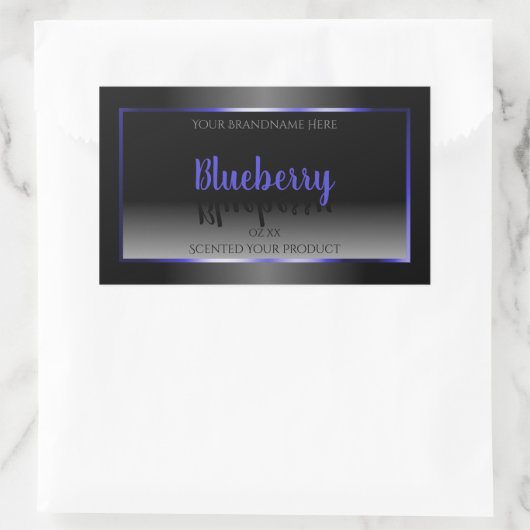 白黒の製品ラベルの青い枠 長方形シール (バッグ)