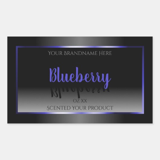 白黒の製品ラベルの青い枠 長方形シール (正面)