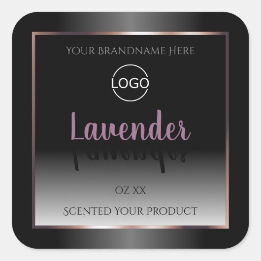 白黒の製品ラベル紫色のフレームロゴ スクエアシール (正面)