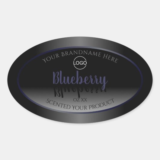 白黒の製品ラベル青い枠ロゴの追加 楕円形シール (正面)