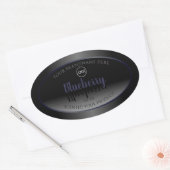 白黒の製品ラベル青い枠ロゴの追加 楕円形シール (封筒)