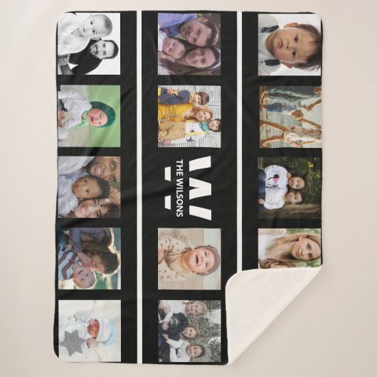 白黒の複数の写真のモノグラカスタムム シェルパブランケット (正面)