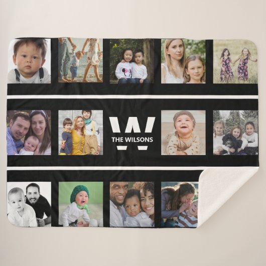 白黒の複数の写真のモノグラカスタムム シェルパブランケット (正面(横))