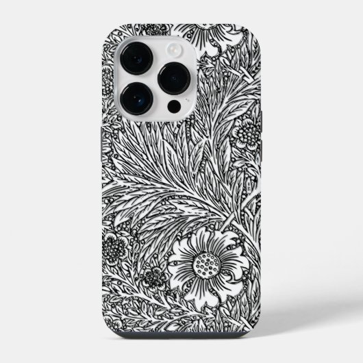 白黒の複雑なフローラデザイン iPhoneケース (裏面)