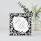 白黒の西ヴィンテージ華美フレー結婚ム 招待状 (スタンド正面)