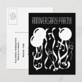 白黒の記念日パーティー招待状のポストカード インビテーションポストカード (正面/裏面)