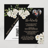 白黒の詳細結婚写真QRコードカード 出欠カード (正面/裏面)