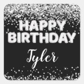 白黒の誕生日パーティーのお気に入り スクエアシール (正面)