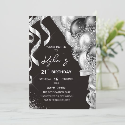 白黒の誕生日パーティーの招待 招待状 (スタンド正面)