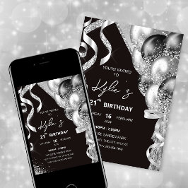 白黒の誕生日パーティーの招待 招待状