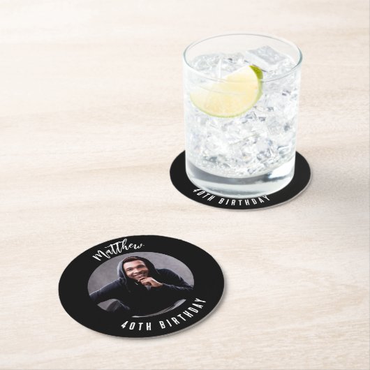 白黒の誕生日パーティー ラウンドペーパーコースター (インサイチュ)